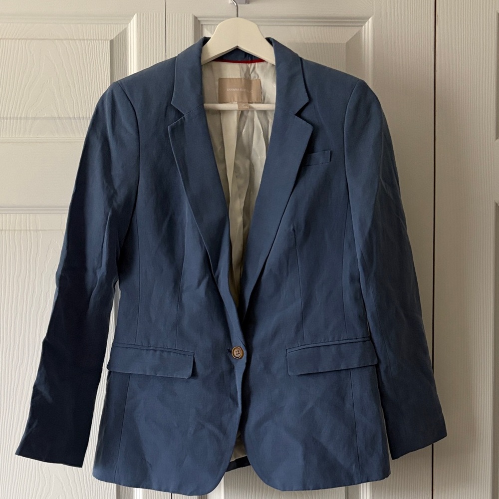 Banana Republic Silk Linen Blend Blue Single-Button Blazer